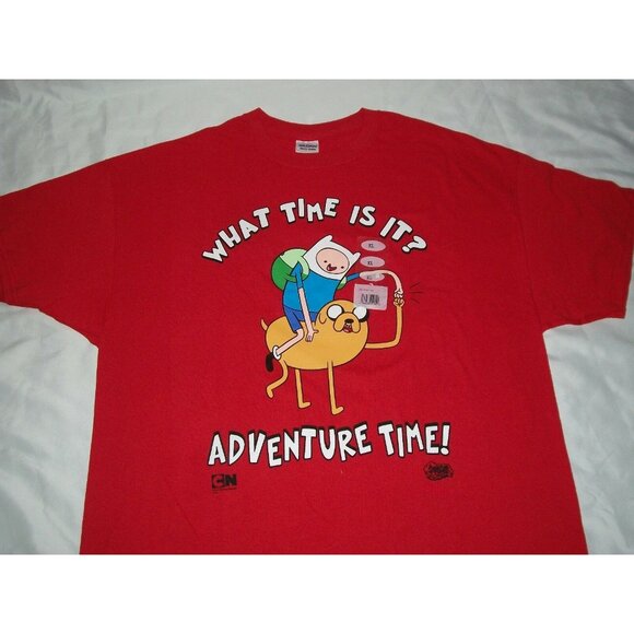Gildan Finn & Jake Mens Adventure What Time Is It Red T-shirt Cartoon Size XL - Picture 3 of 4